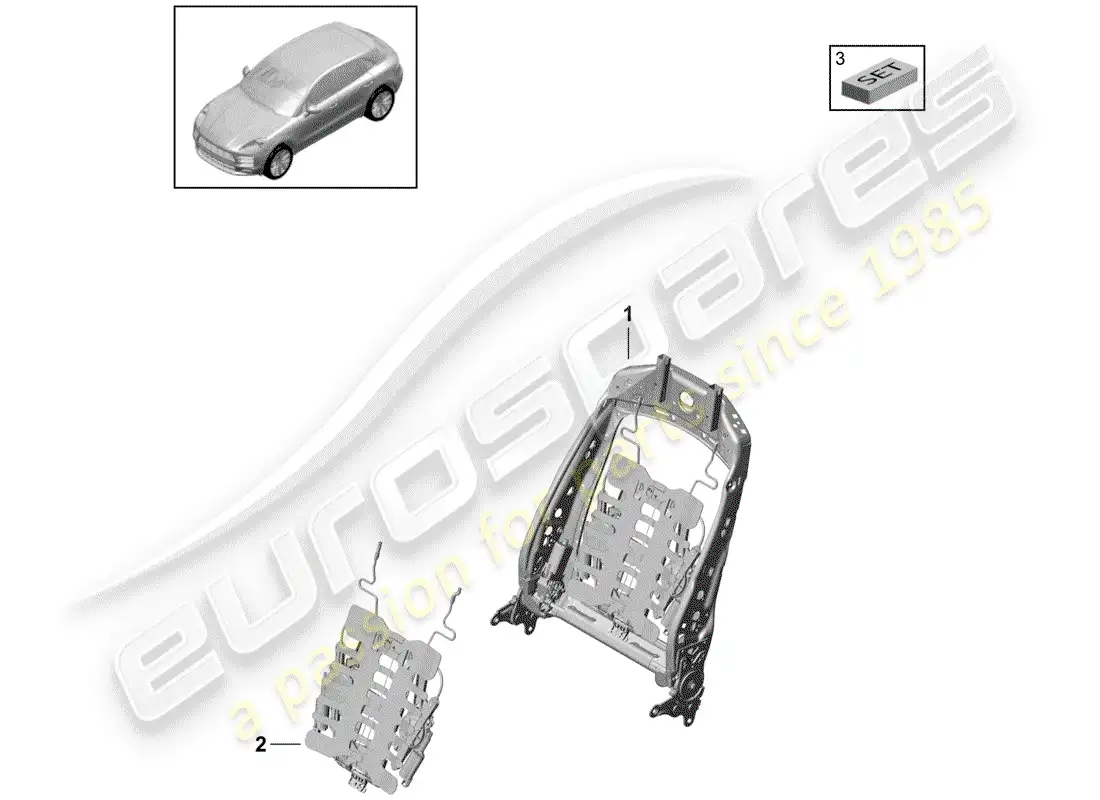 porsche 2020 (macan) backrest frame accessories sundry sports seat parts diagram