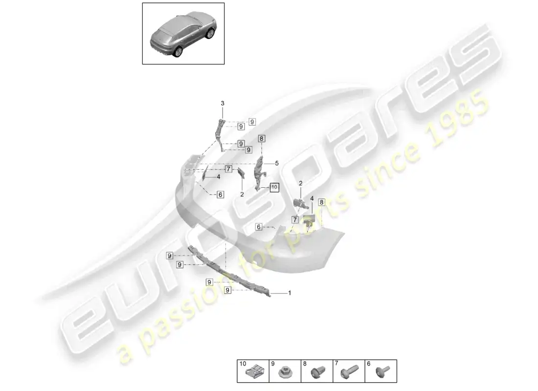 porsche 2020 (macan) fasteners rear bumper parts diagram
