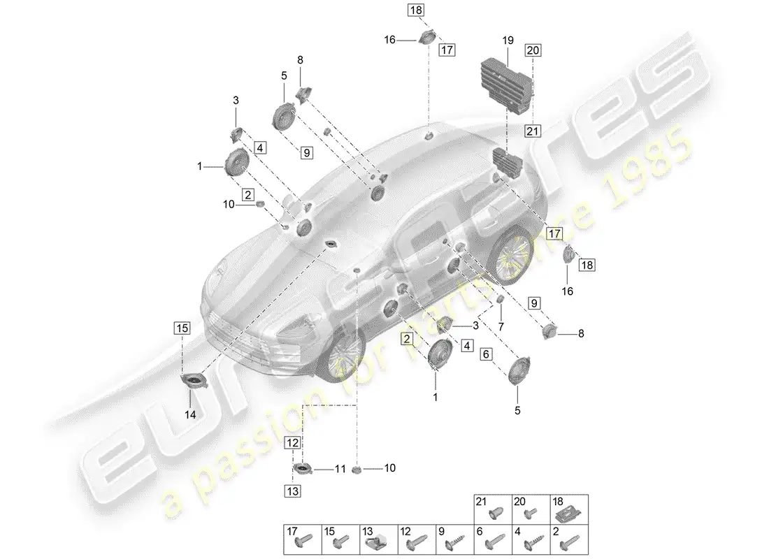 porsche 2020 (macan) loudspeaker parts diagram