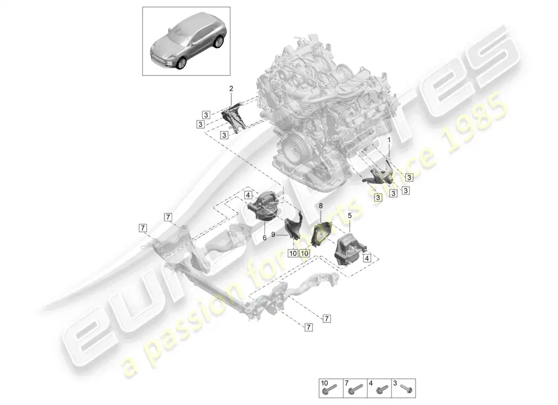 porsche 2020 (macan) engine lifting tackle console for engine mounting engine mounting parts diagram