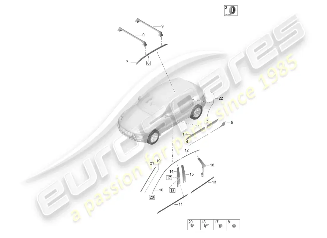 porsche 2020 (macan) trim outer moldings parts diagram
