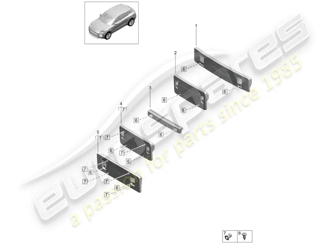 porsche 2020 (macan) licence plate holder sport design package parts diagram