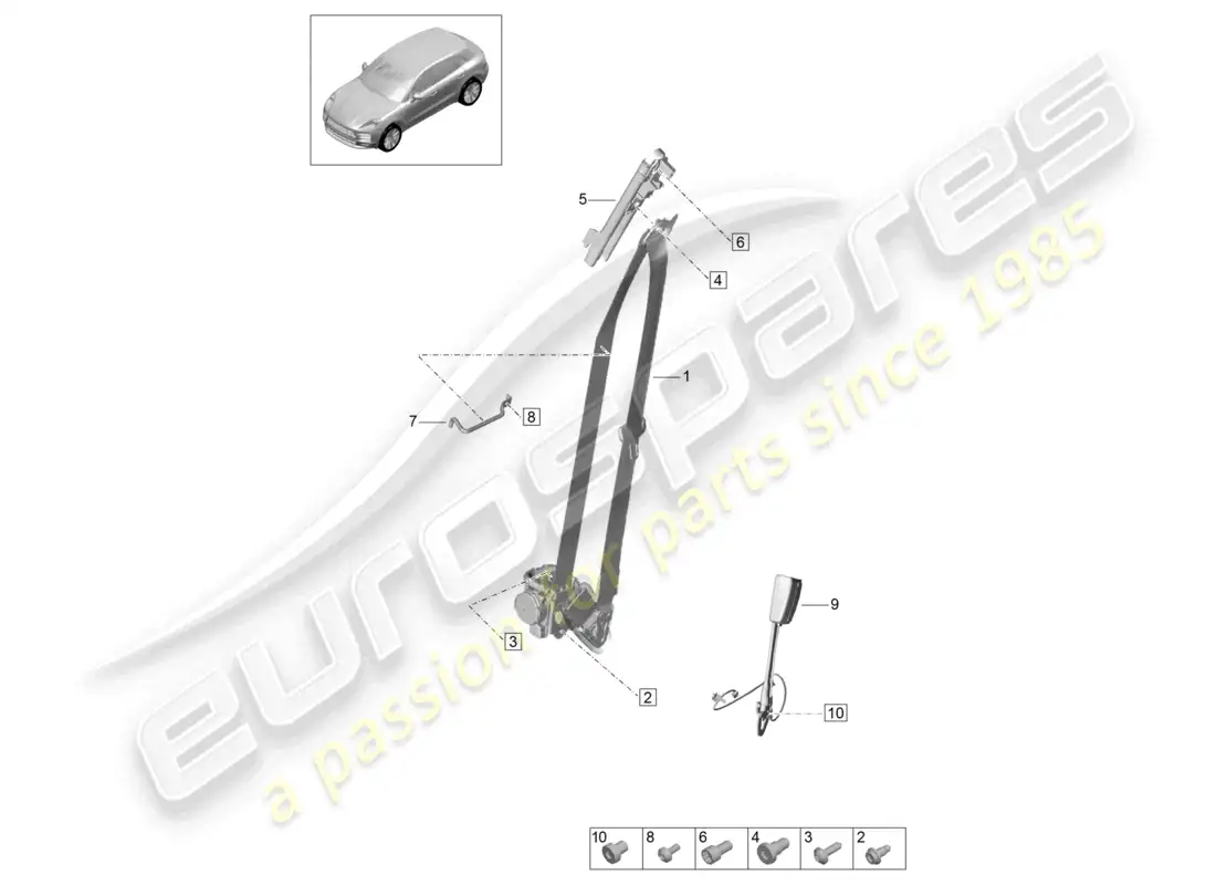 porsche 2020 (macan) three-point safety belt front belt latch parts diagram