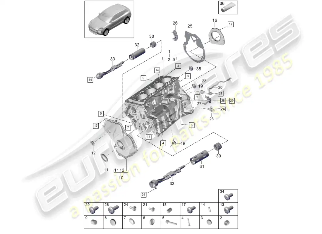 porsche 2020 (macan) crankcase housing individual parts parts diagram