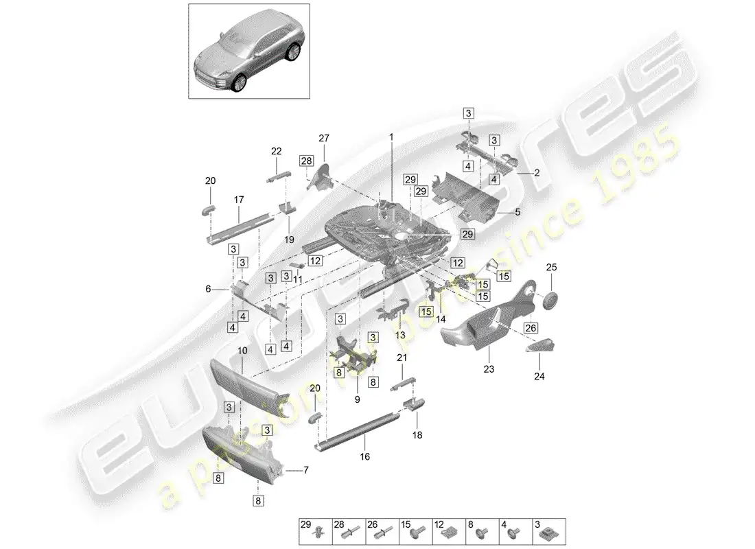 porsche 2020 (macan) frame for seat accessories sundry standard seat parts diagram