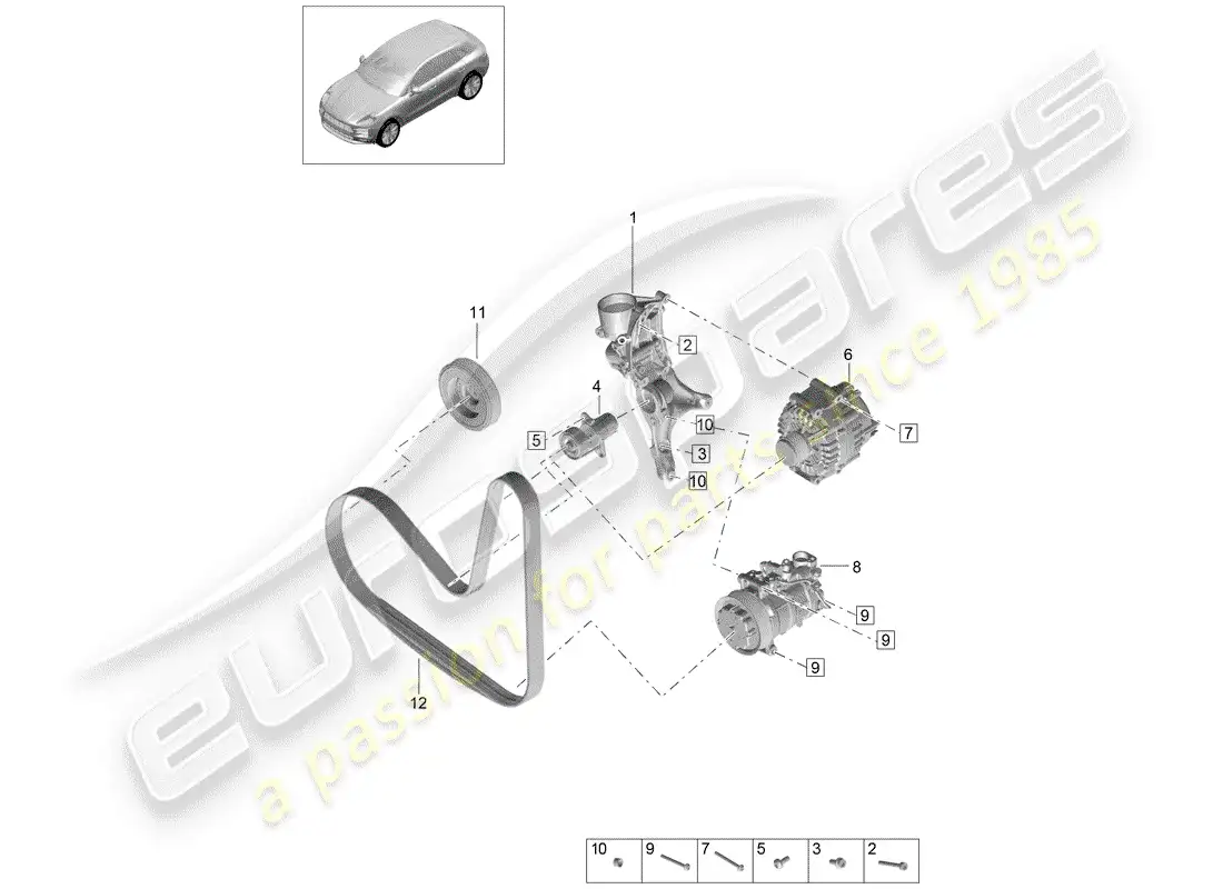 porsche 2020 (macan) poly-v-belt belt tensioner damper parts diagram