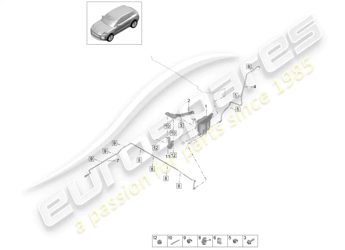 porsche 2020 (macan) activated charcoal container parts diagram