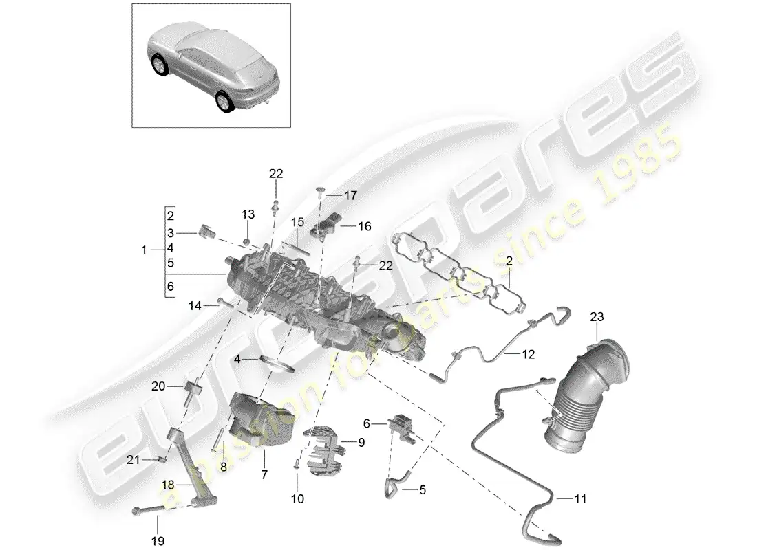 porsche 2014 (macan) intake manifold throttle valve adapter air guide housing parts diagram