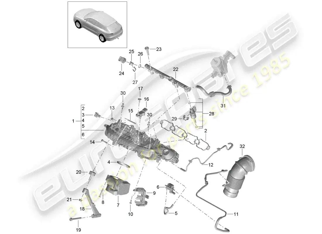 porsche 2014 (macan) intake manifold throttle valve adapter air guide housing parts diagram