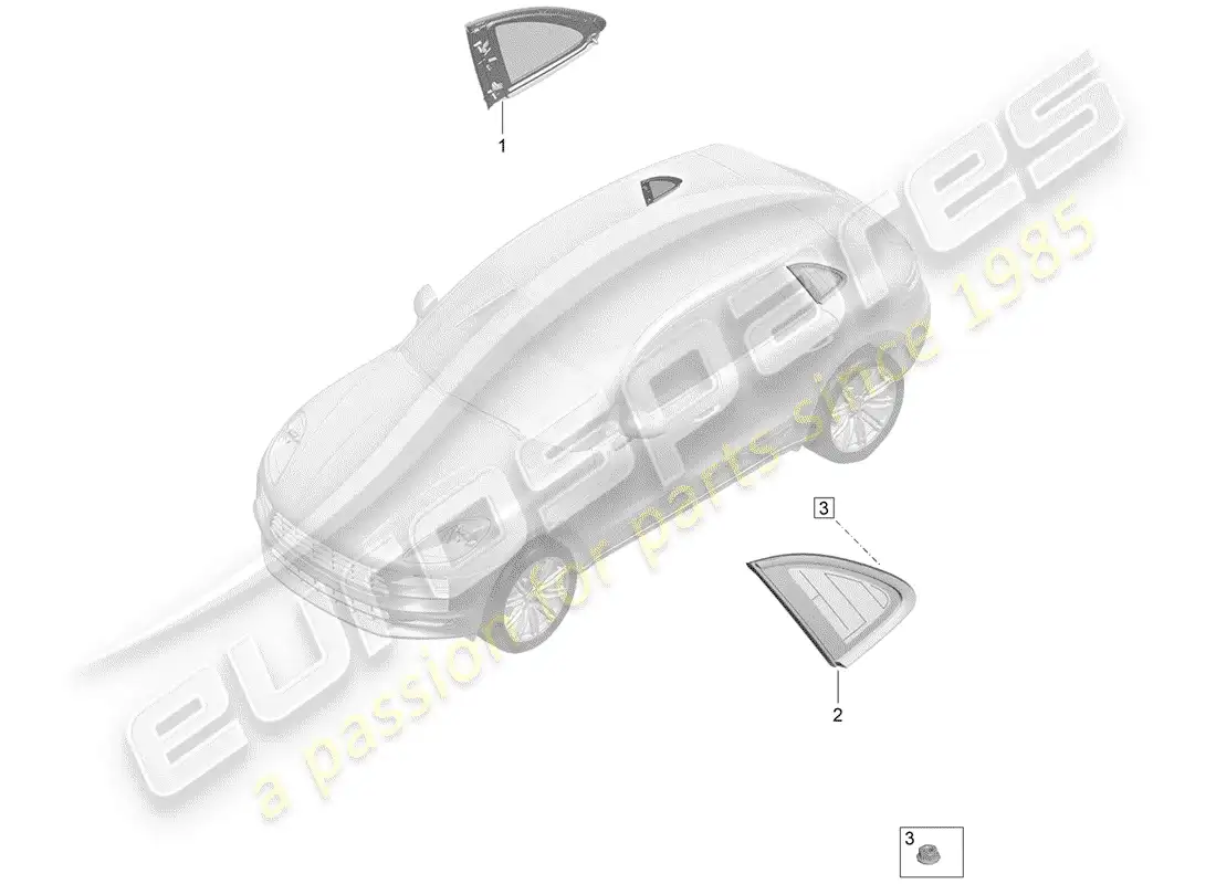 porsche 2020 (macan) side window (non-opening) for rear side panel parts diagram