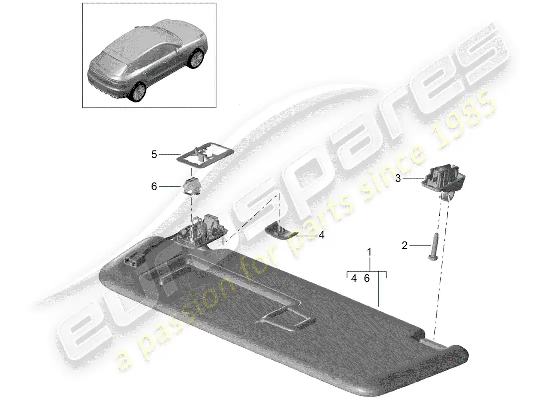 porsche 2020 (macan) sun vizors parts diagram