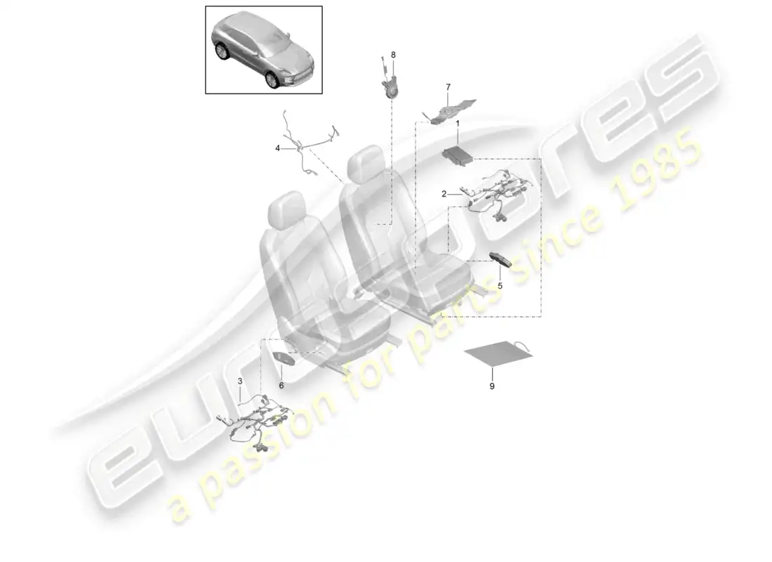porsche 2020 (macan) electrics control units comfort seat parts diagram