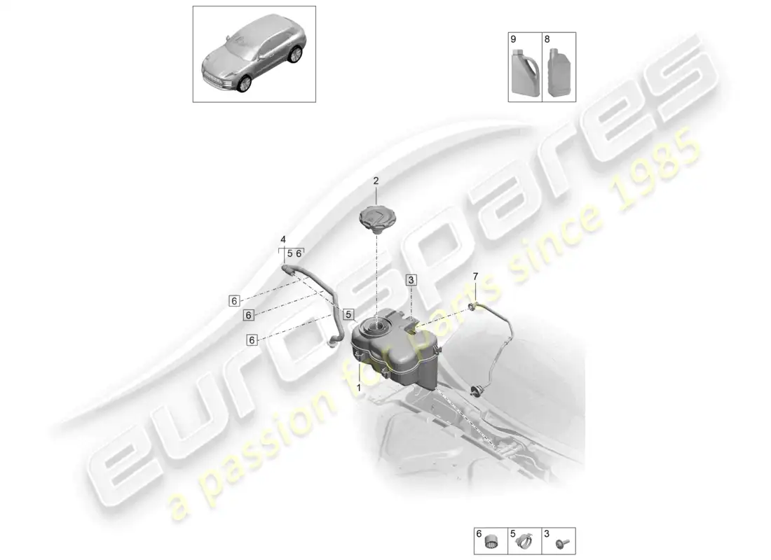 porsche 2020 (macan) coolant expansion tank coolant additive parts diagram