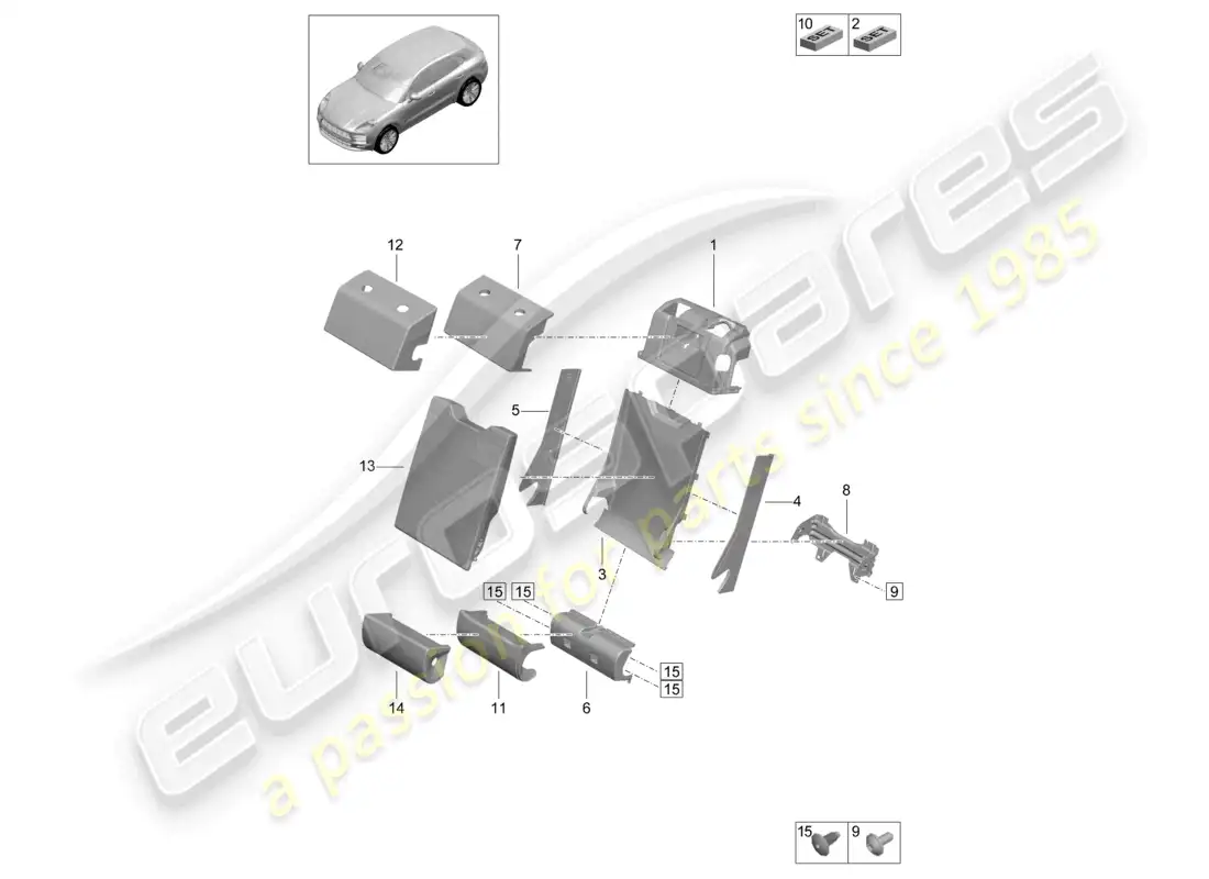 porsche 2020 (macan) middle lid middle armrest back seat backrest parts diagram