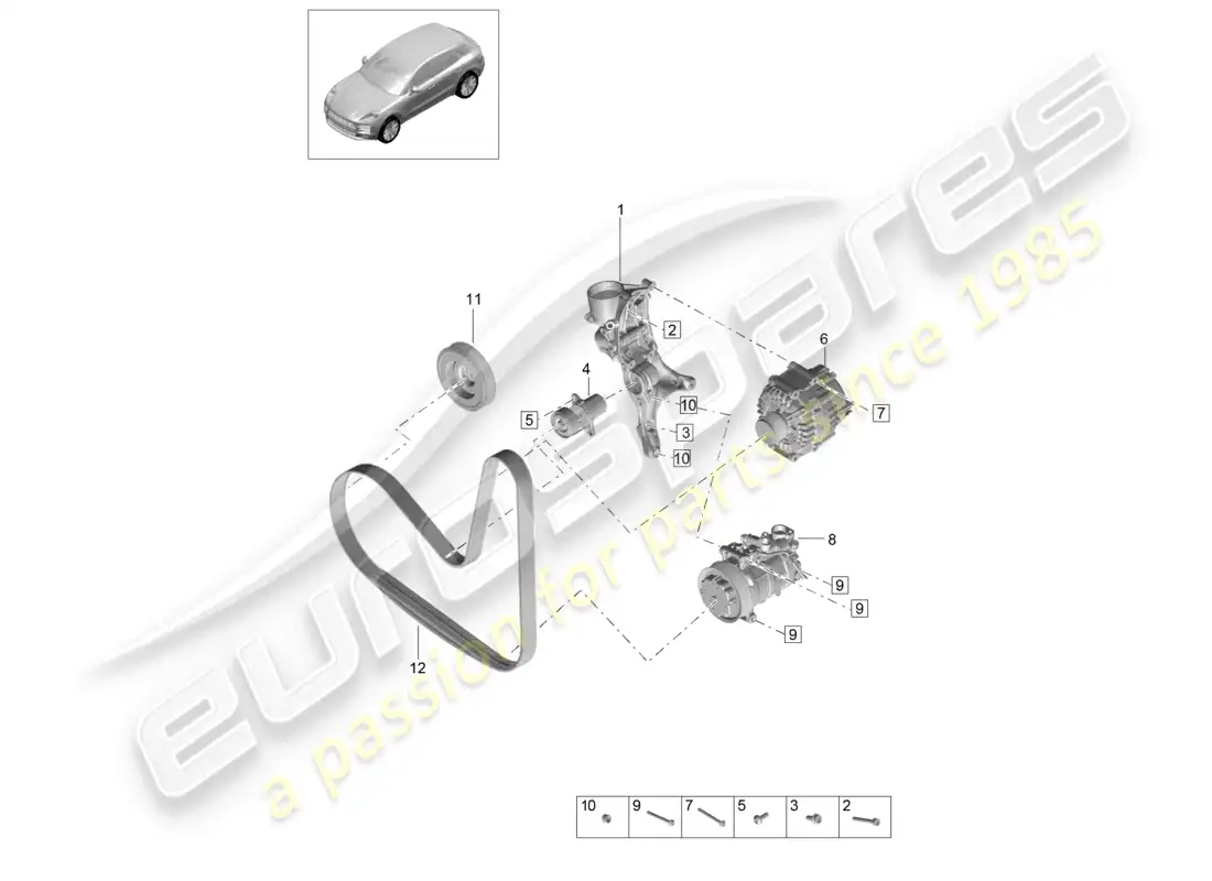 porsche 2020 (macan) poly-v-belt belt tensioner damper parts diagram