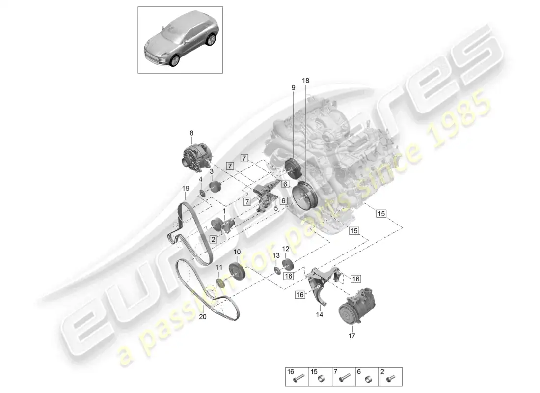 porsche 2020 (macan) poly-v-belt belt tensioner damper parts diagram