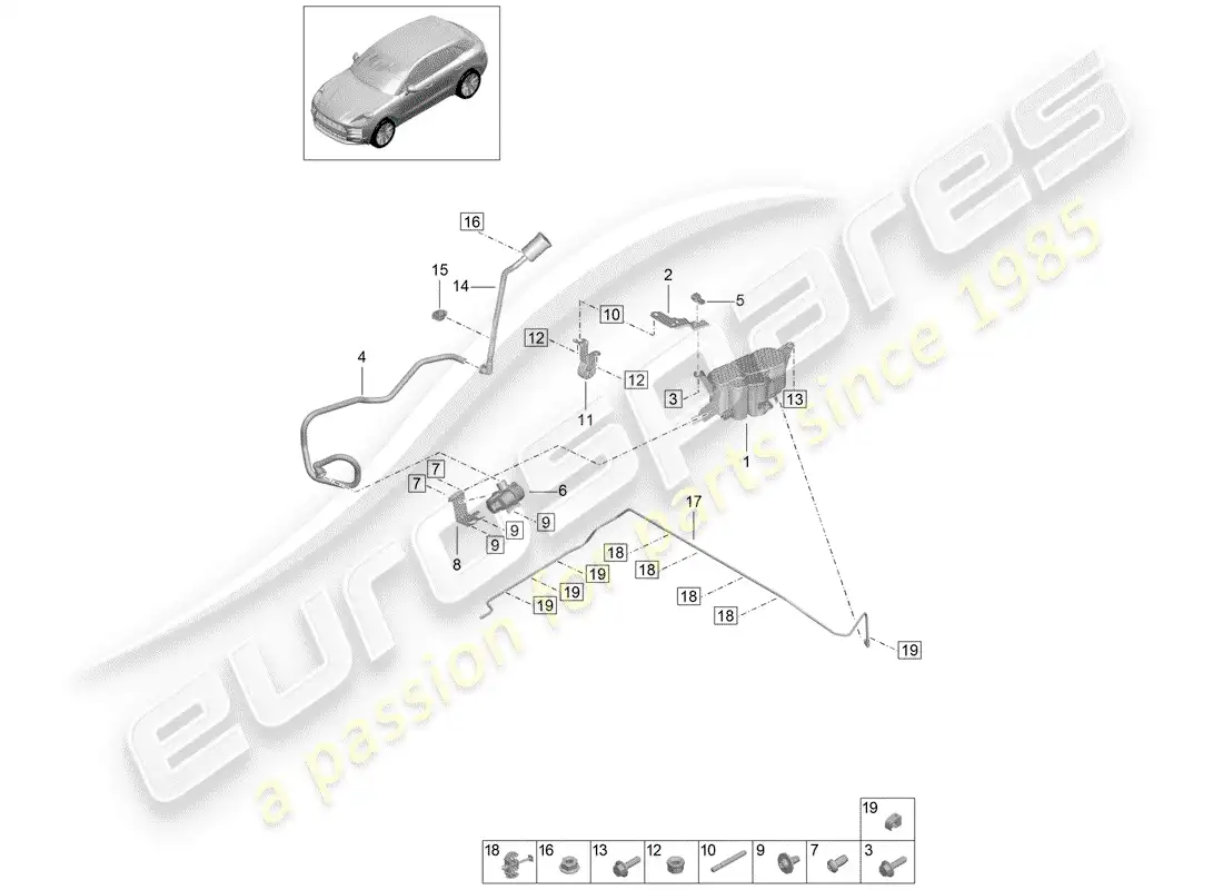 porsche 2020 (macan) activated charcoal container parts diagram