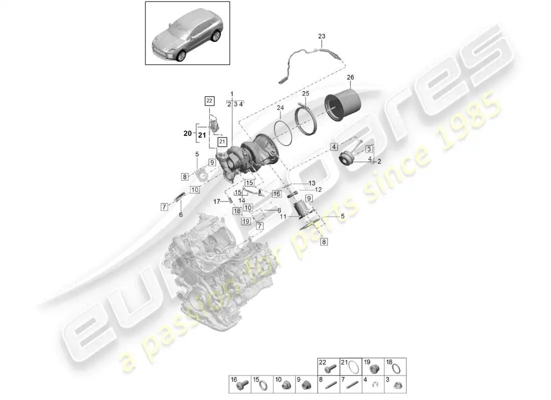 porsche 2020 (macan) exhaust gas turbocharger exhaust manifolds lambda probe parts diagram