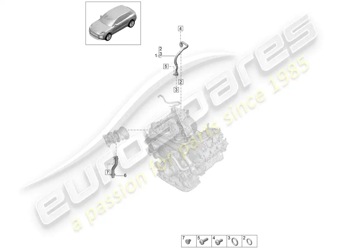porsche 2020 (macan) oil pressure line for exhaust gas turbocharger parts diagram