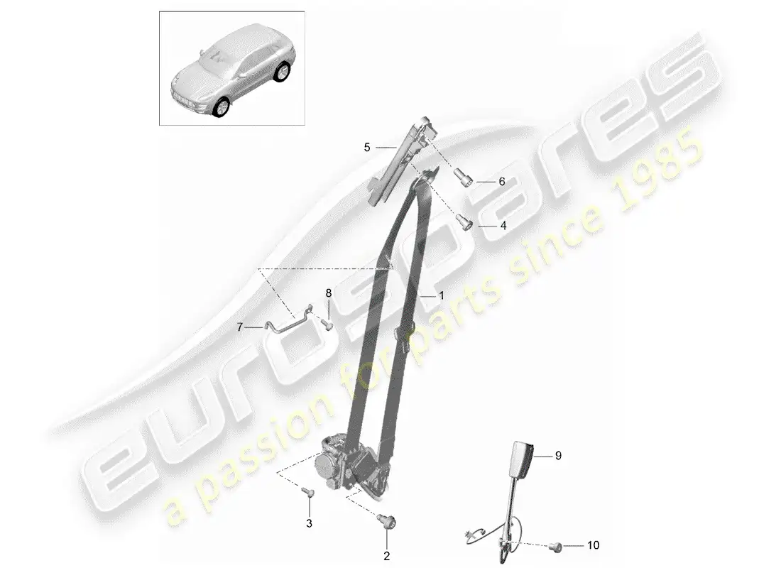 porsche 2014 (macan) three-point safety belt front belt latch parts diagram
