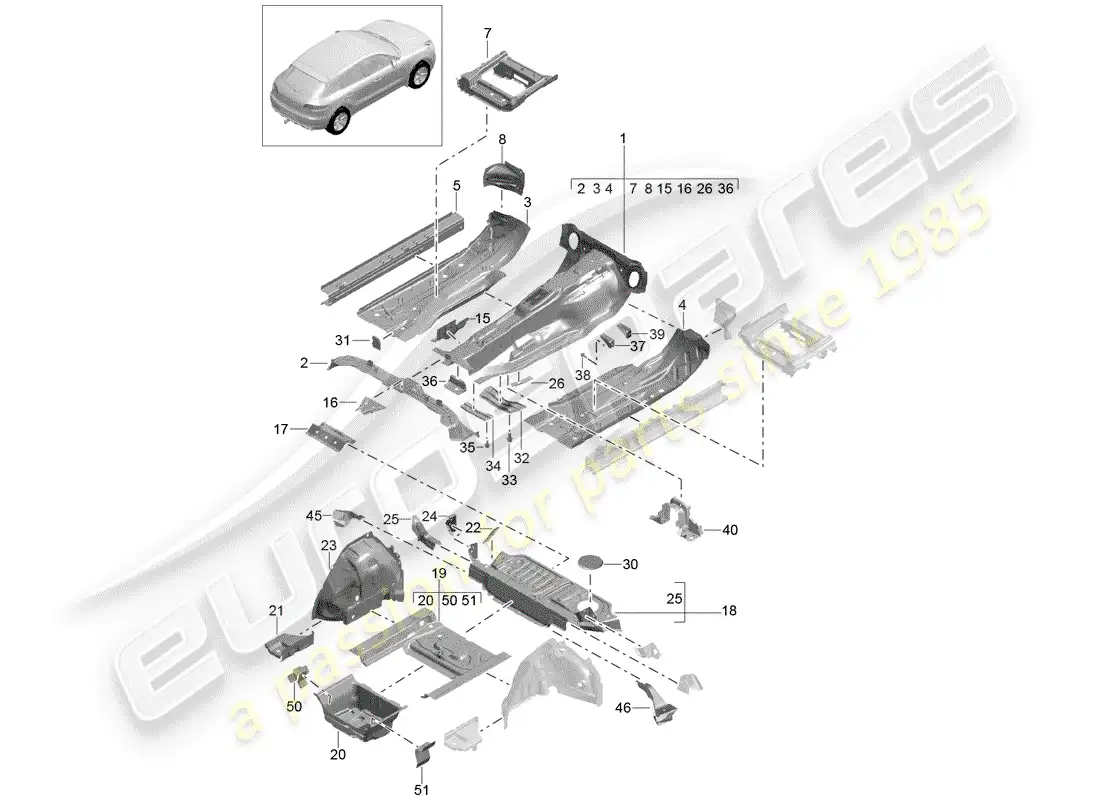 porsche 2014 (macan) floor plates parts diagram