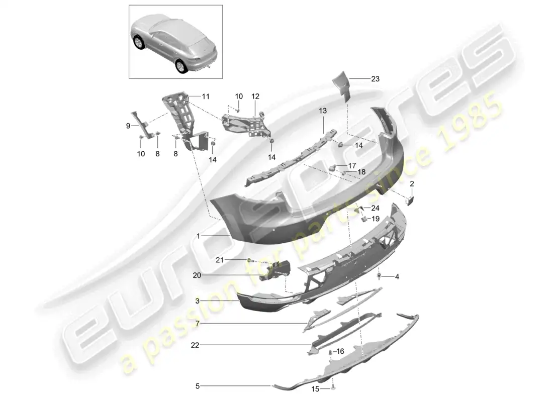 porsche 2014 (macan) bumper rear sport design package and gts parts diagram