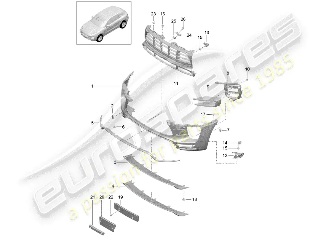 porsche 2014 (macan) bumper front turbo parts diagram