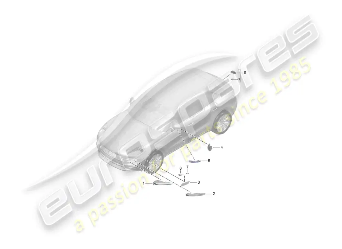 porsche 2020 (macan) turn signal repeater side marker light licence plate light parts diagram