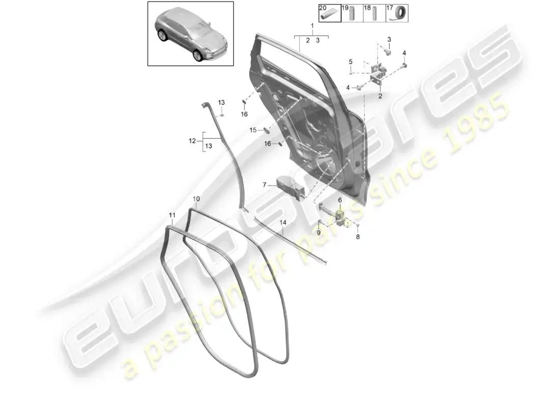 porsche 2020 (macan) door shell rear accessories parts diagram