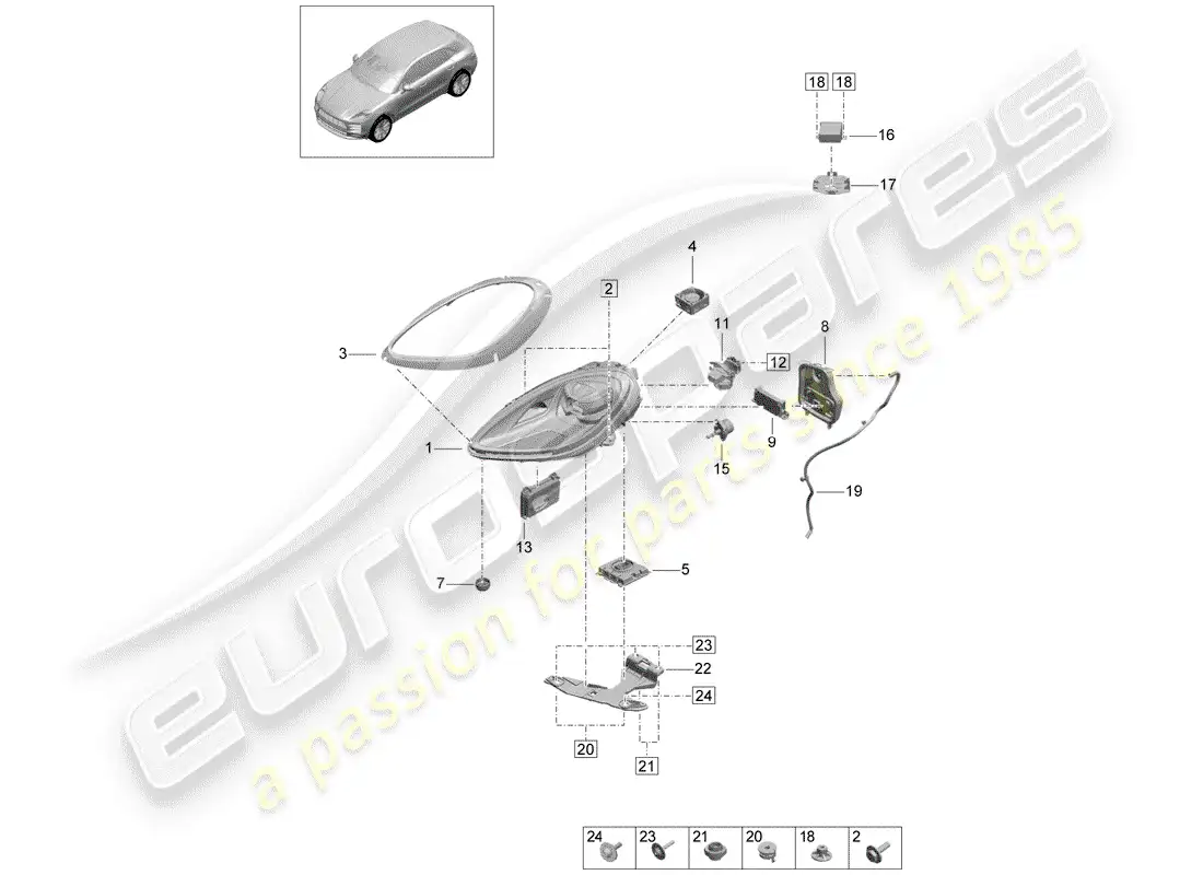 porsche 2020 (macan) led headlight pdls pdls+ parts diagram