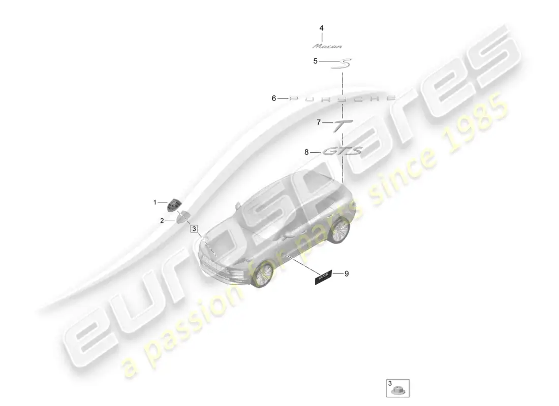 porsche 2020 (macan) inscriptions/lettering porsche crest parts diagram