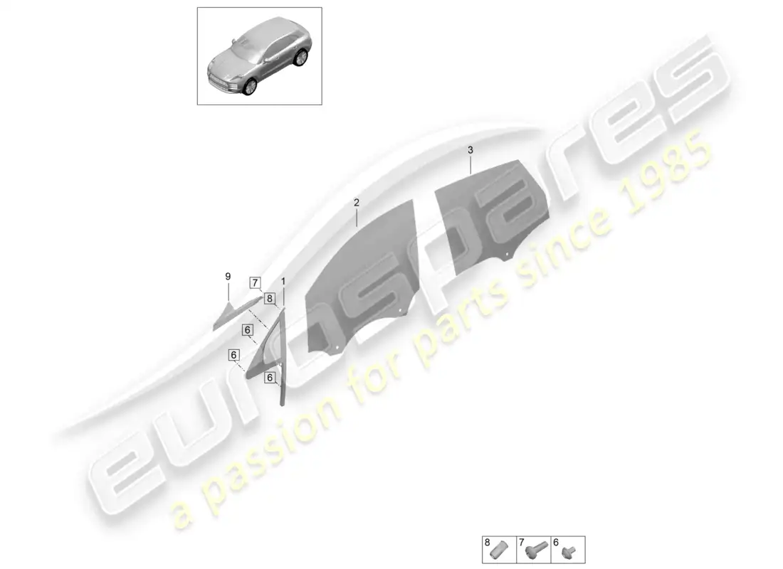 porsche 2020 (macan) door and side window parts diagram