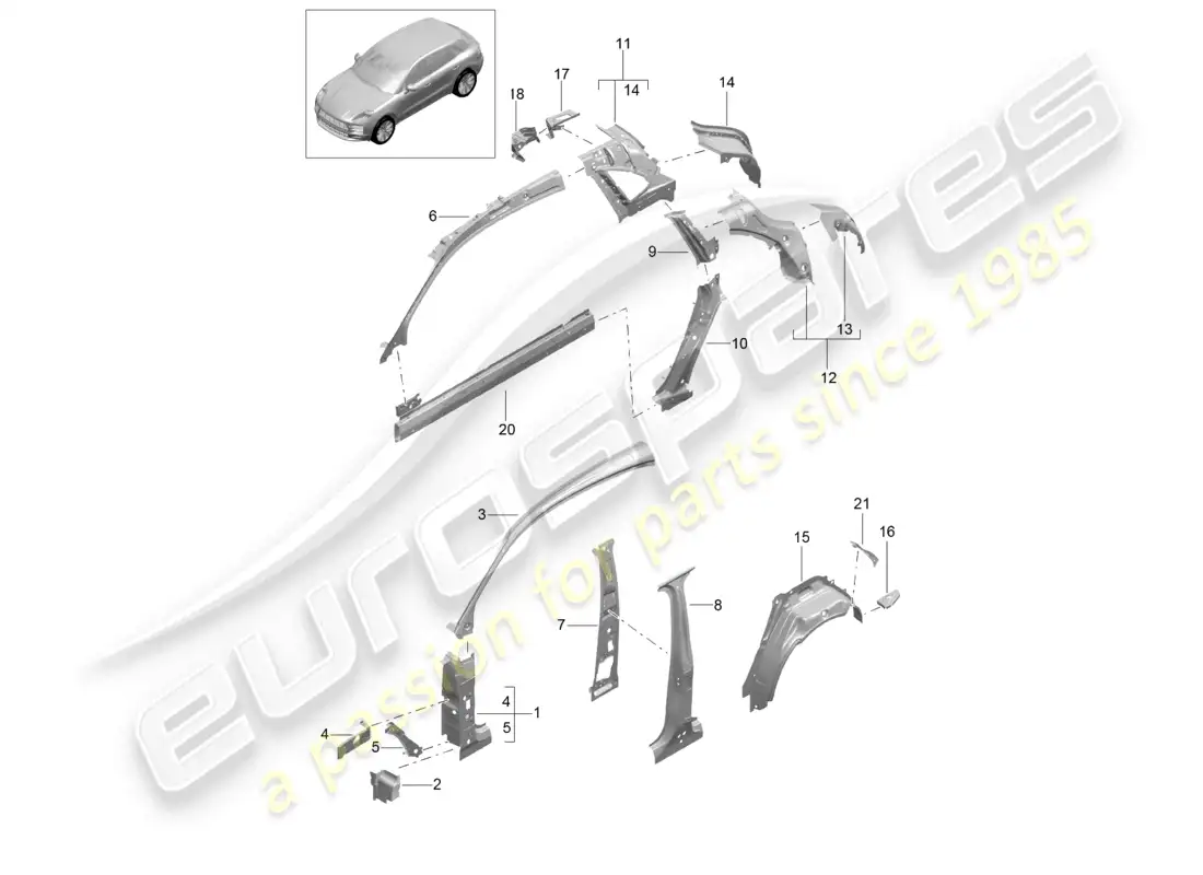 porsche 2020 (macan) side part inner parts diagram