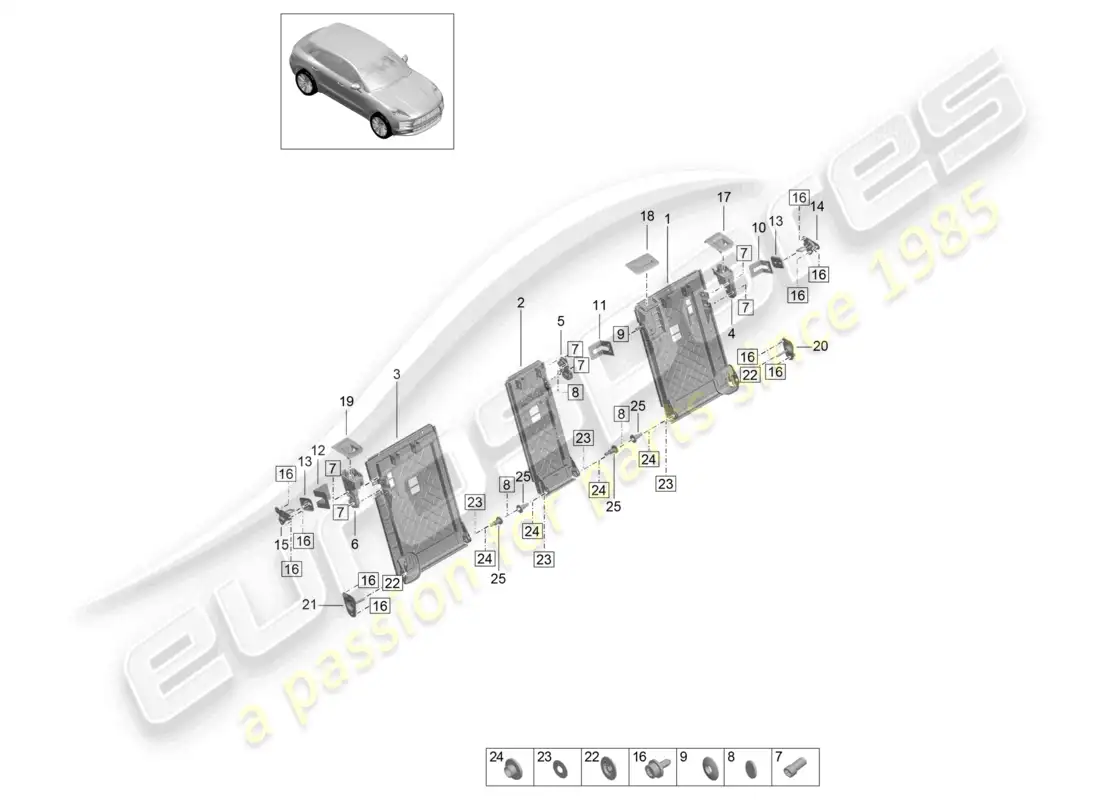 porsche 2020 (macan) back seat backrest release element sundry parts diagram