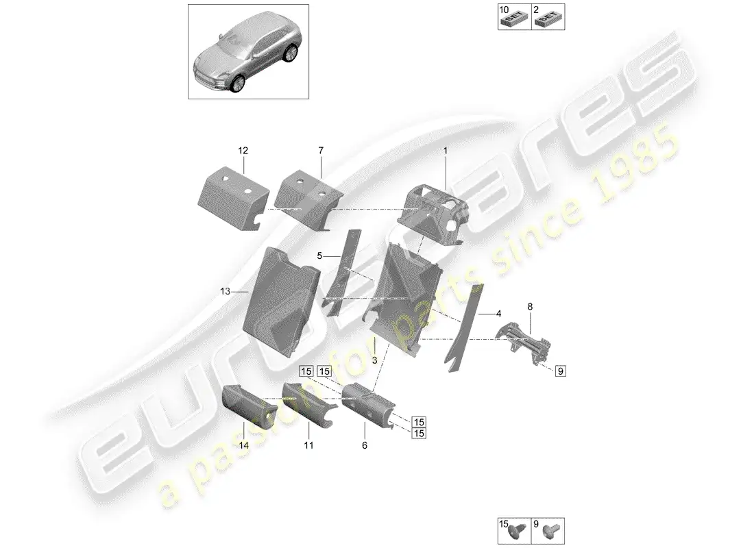 porsche 2020 (macan) middle lid middle armrest back seat backrest parts diagram
