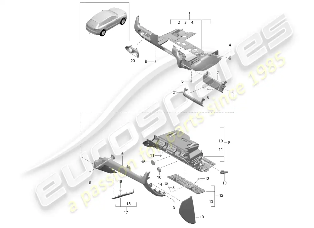 porsche 2014 (macan) glove box and trim (drivers side) parts diagram