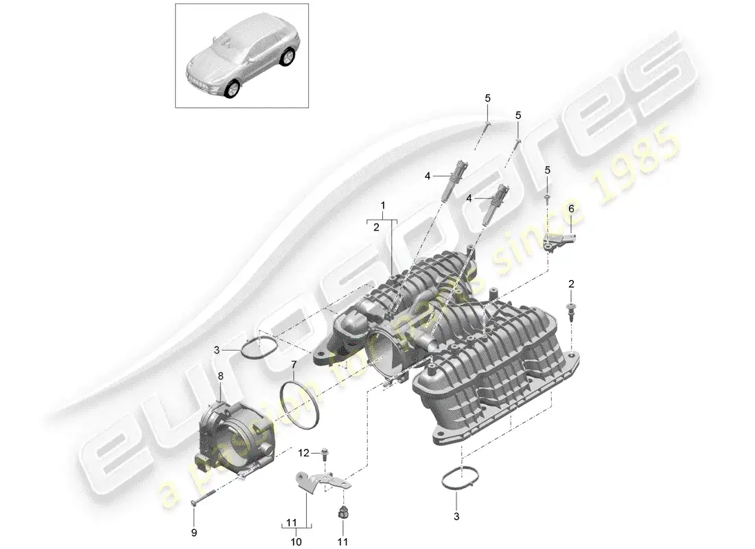 porsche 2014 (macan) intake air distributor throttle valve adapter parts diagram