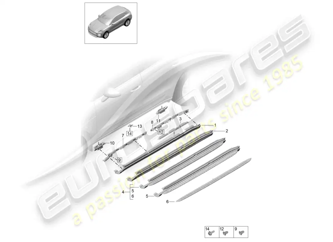 porsche 2020 (macan) side member trim accessories sill parts diagram