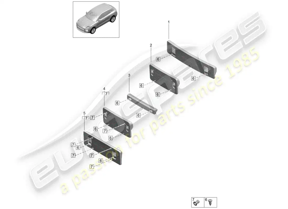 porsche 2020 (macan) licence plate holder basic parts diagram