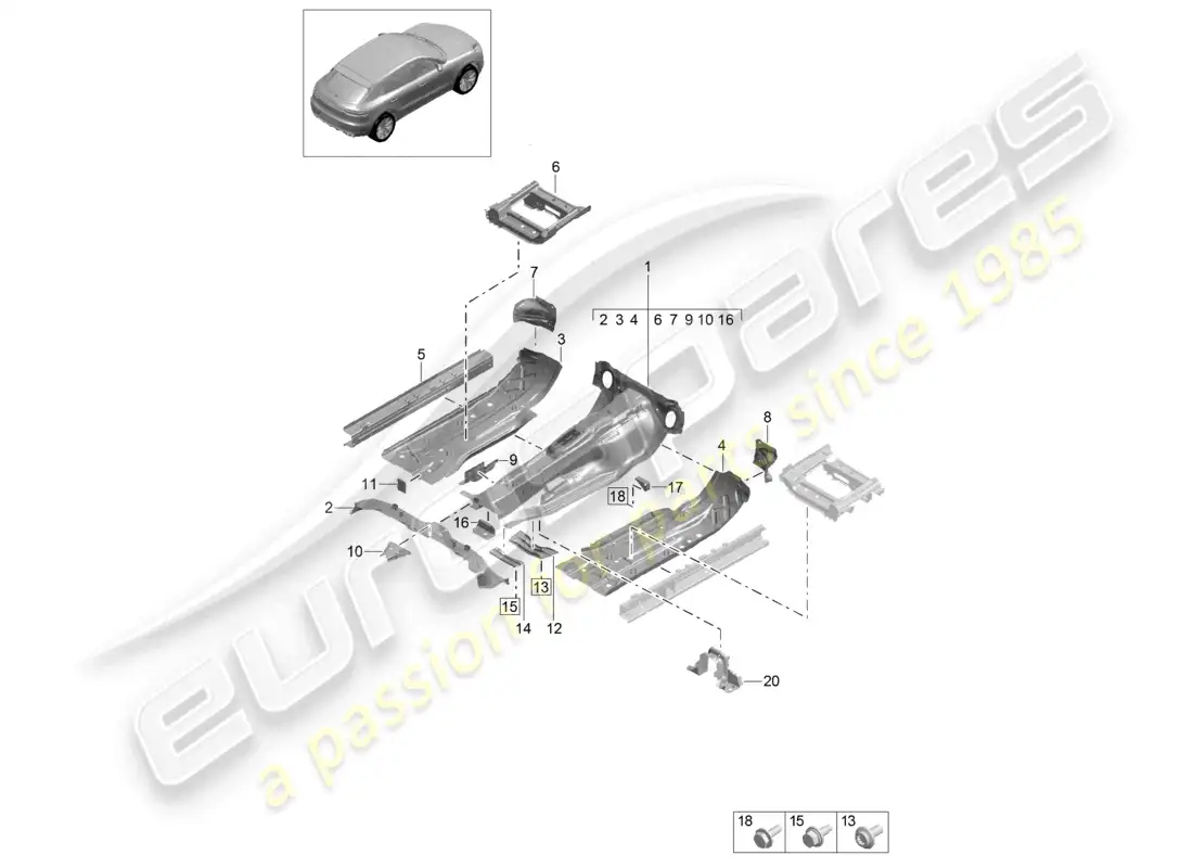 porsche 2020 (macan) floor plates front tunnel parts diagram