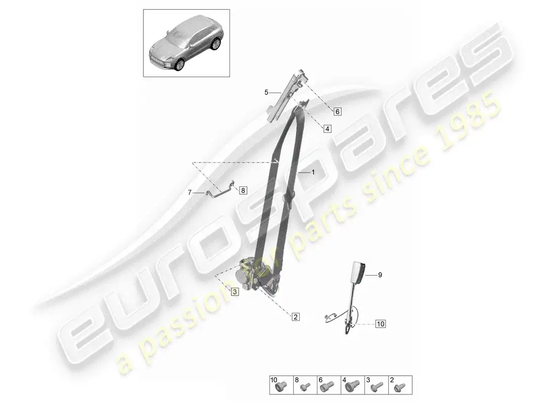 porsche 2020 (macan) three-point safety belt front belt latch parts diagram
