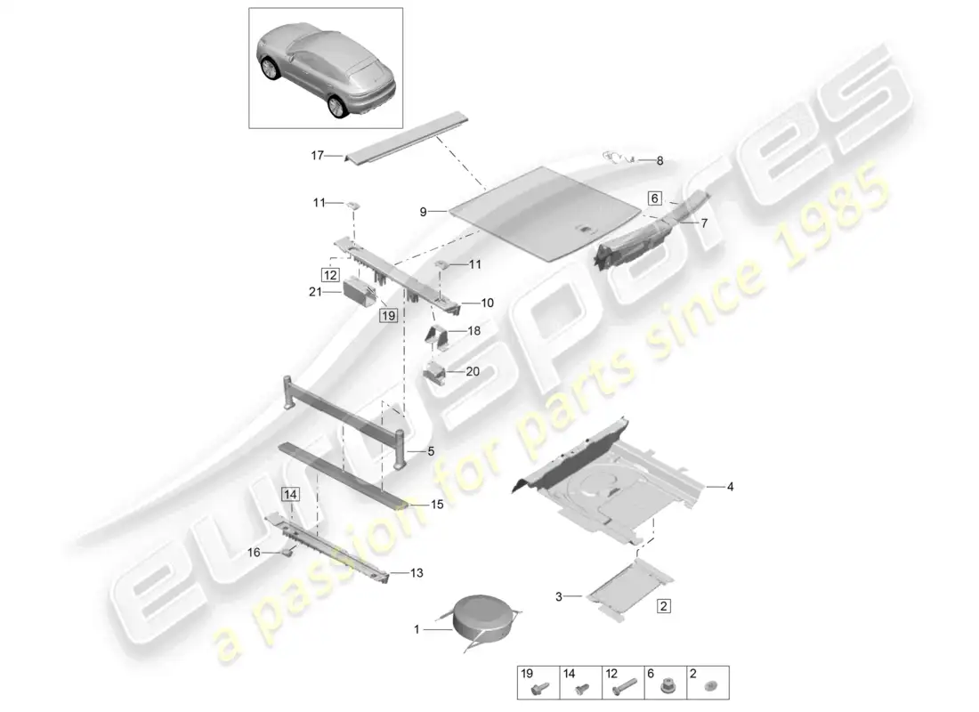 porsche 2020 (macan) trim for luggage compartment accessories luggage compartment system parts diagram