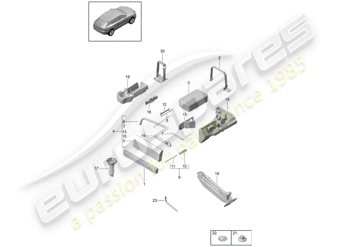 porsche 2020 (macan) tool jack warning triangle first aid kit parts diagram