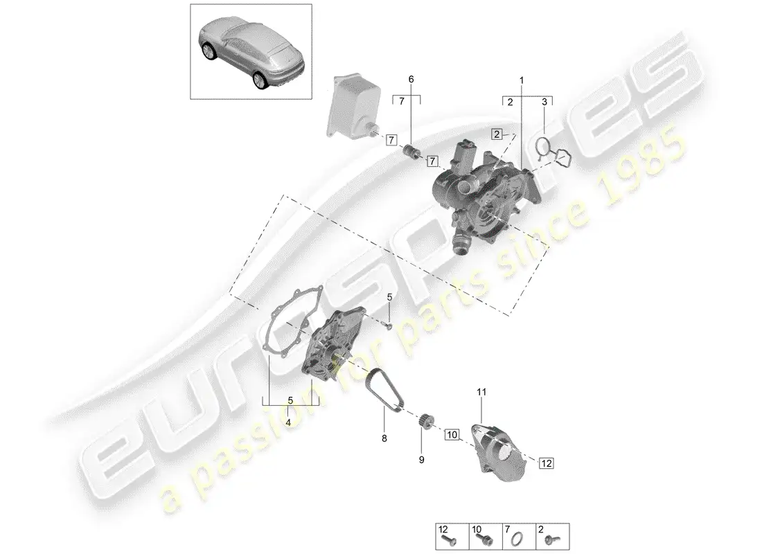 porsche 2020 (macan) coolant regulator coolant pump connector union parts diagram