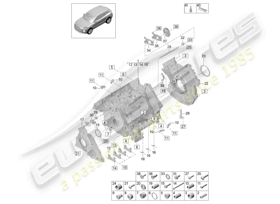 porsche 2020 (macan) crankcase housing individual parts parts diagram