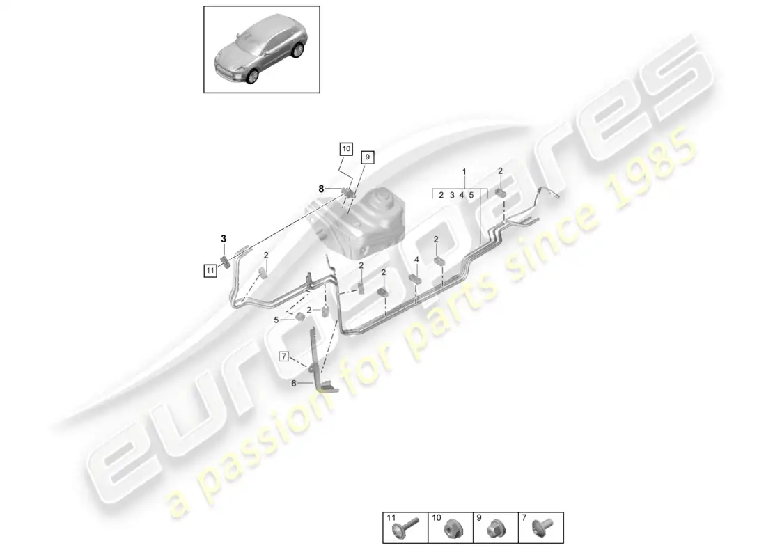 porsche 2020 (macan) fuel system fuel line underbody parts diagram
