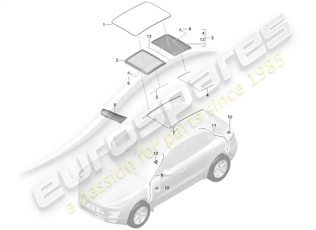 porsche 2014 (macan) glass roof accessories cover water drainage hose parts diagram