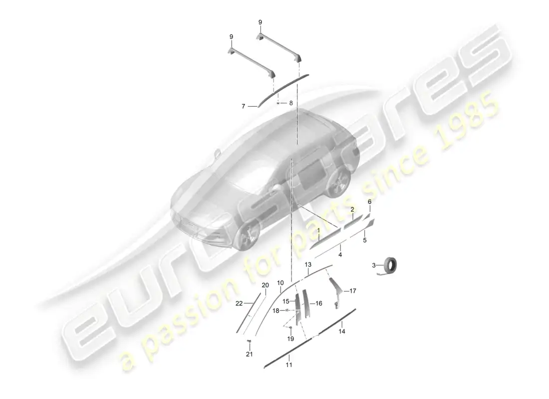porsche 2014 (macan) trim doors roof rail parts diagram
