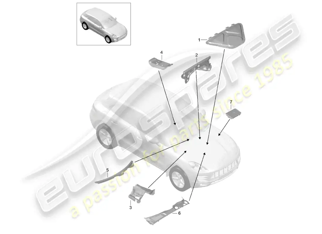 porsche 2014 (macan) sound absorber front end cover parts diagram