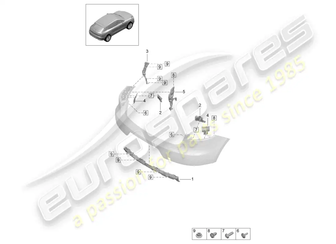 porsche 2020 (macan) fasteners rear bumper parts diagram